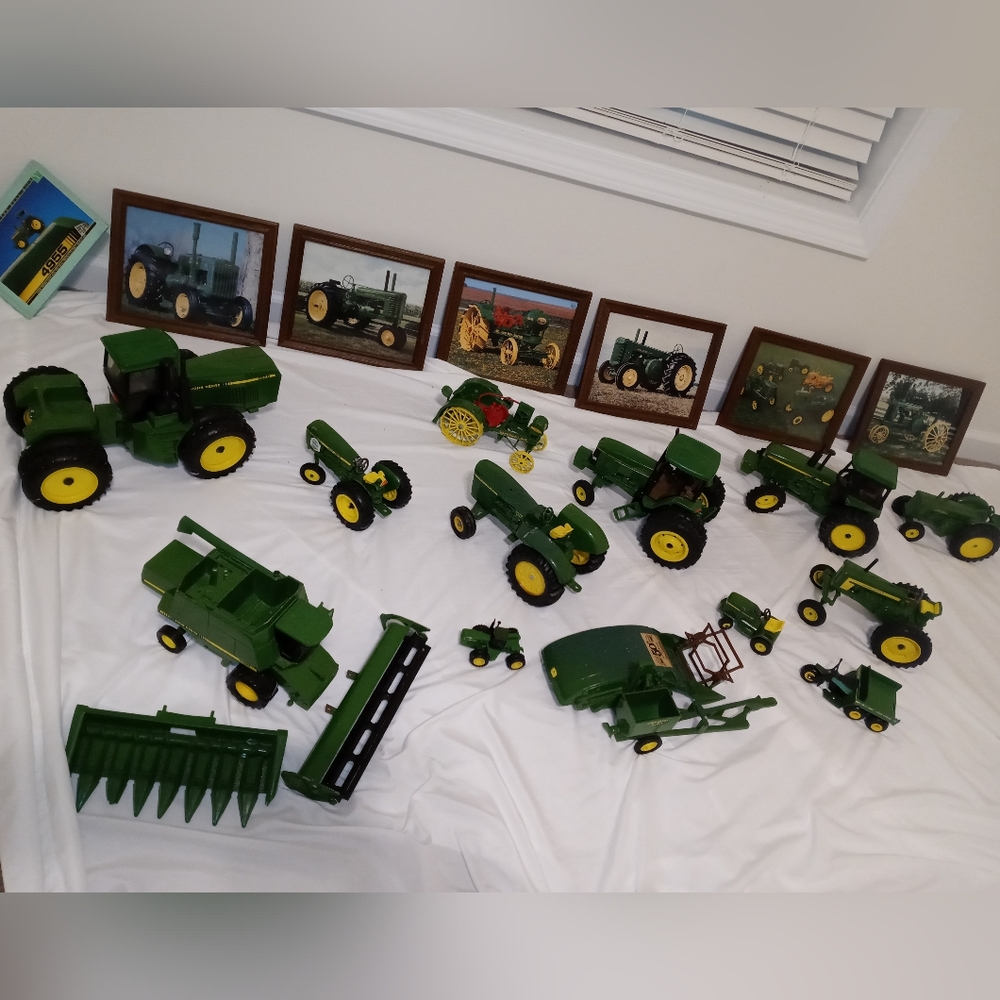 30 Year Old John Deere Toy Tractors & Framed Photos Collection READY TO SHIP NOW